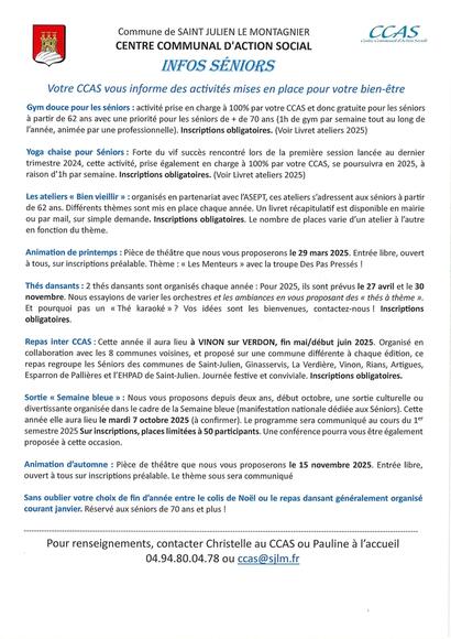 INFOS SENIORS CCAS n°1 INFOS SENIORS CCAS n°1