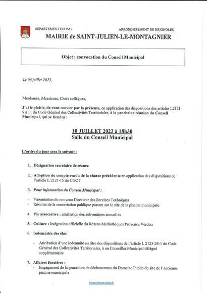 Conseil Municipal du 10 juillet 2023 Conseil Municipal du 10 juillet 2023