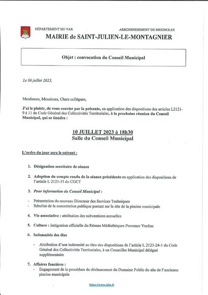 Conseil Municipal du 10 juillet 2023