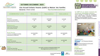Planning octobre à décembre 2025 Planning octobre à décembre 2025
