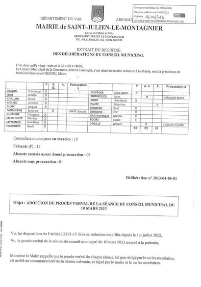 Délibérations du Conseil Municipal du 6 avril 2023  Délibérations du Conseil Municipal du 6 avril 2023